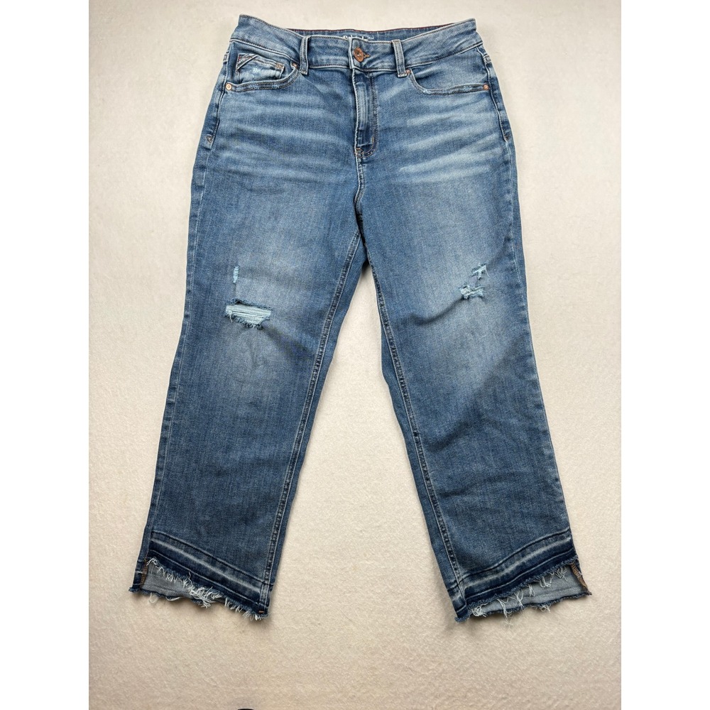 Edgely High Rise Straight Jeans Womens 12 Distressed Denim
